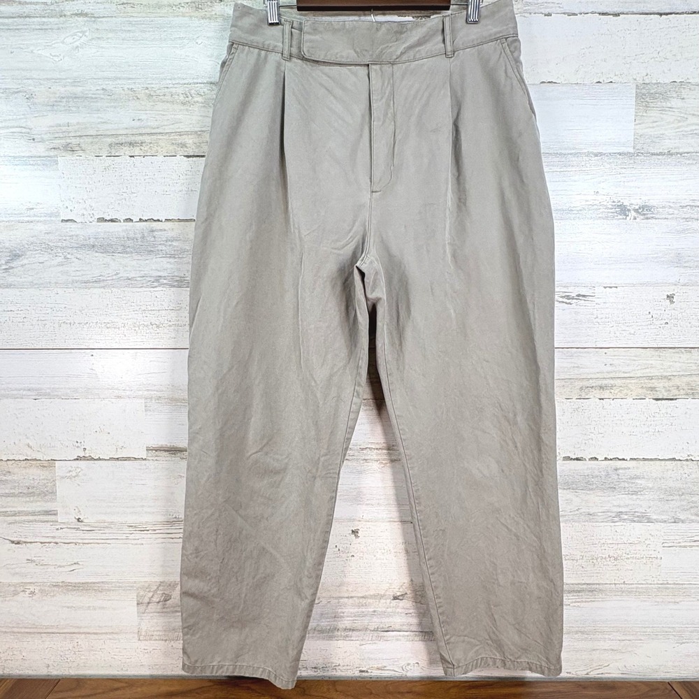 Zara Womens High Waisted Pleated Tapered Trousers Khaki Tan Relaxed Pants Size K